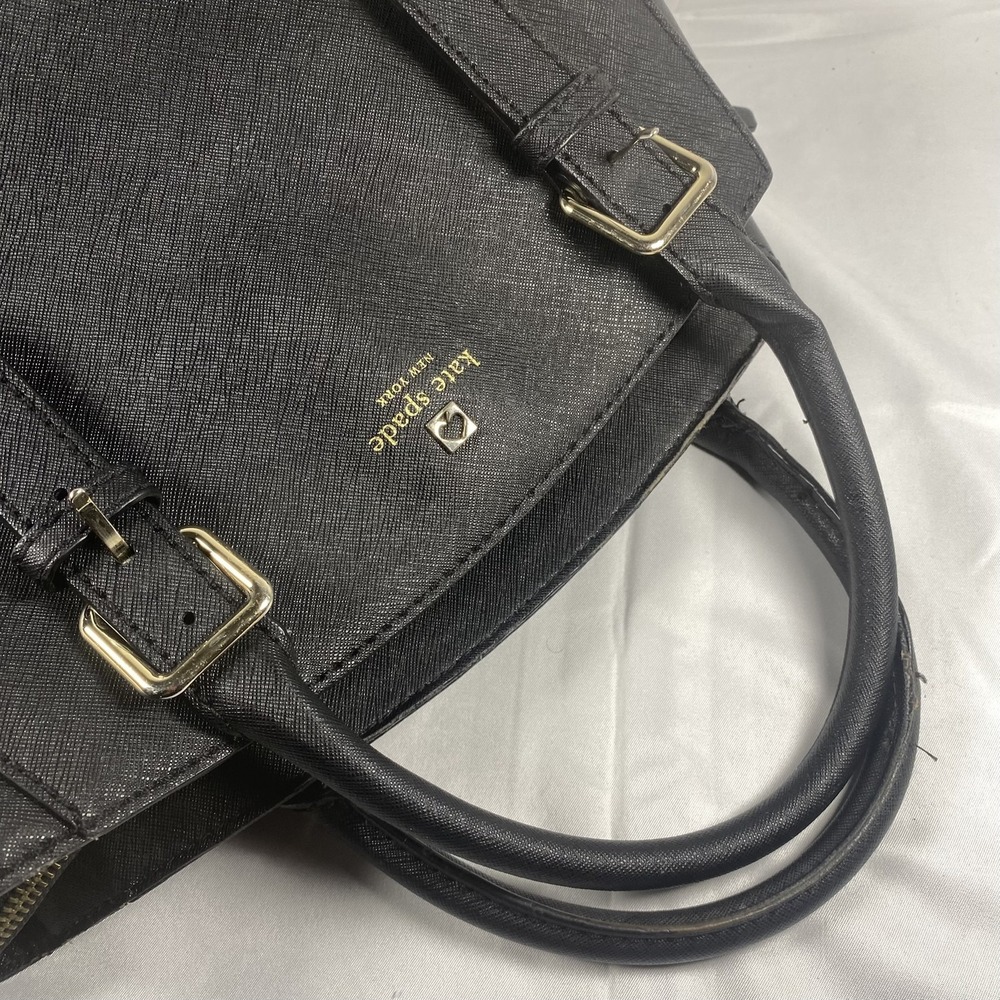 Kate Spade Satchel Bag Womens Black Leather Structured Tote Purse Gold Hardware - Picture 10 of 10